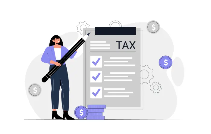 Girl Filing Tax Form Vector Stock 2D Illustration